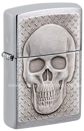 зажигалка zippo skull design с покрытием brushed chrome, латунь/сталь, серебристая, 38x13x57 мм 29818 Zippo