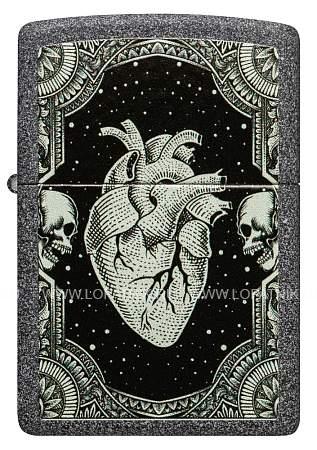зажигалка zippo heart design с покрытием iron stone, латунь/сталь, серая, 38x13x57 мм 48720 Zippo