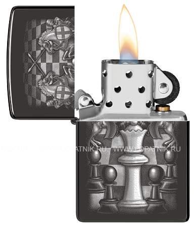 зажигалка zippo chess design с покрытием high polish black, латунь/сталь, черная, 38x13x57 мм 48762 Zippo
