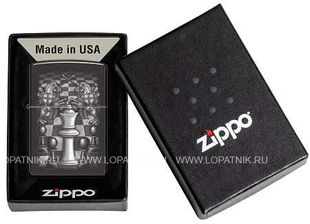 зажигалка zippo chess design с покрытием high polish black, латунь/сталь, черная, 38x13x57 мм 48762 Zippo