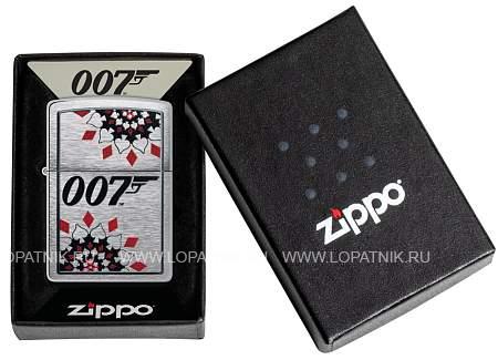 зажигалка zippo james bond™ с покрытием brushed chrome, латунь/сталь, серебристая, 38x13x57 мм 48734 Zippo