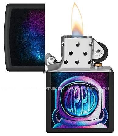 зажигалка zippo astronaut с покрытием black matte, латунь/сталь, чёрная, матовая, 38x13x57 мм 49773 Zippo