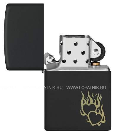 зажигалка zippo fire heart с покрытием black matte, латунь/сталь, черная, матовая, 38x13x57 мм 46004 Zippo