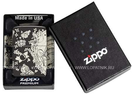 зажигалка zippo pirates treasure с покрытием high polish black, латунь/сталь, черная, 38x13x57 мм 48398 Zippo