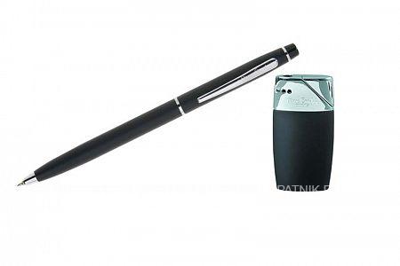 набор "pierre cardin": шариковая ручка + газовая пьезо зажигалка. цвет - матовый черный/хром Pierre Cardin