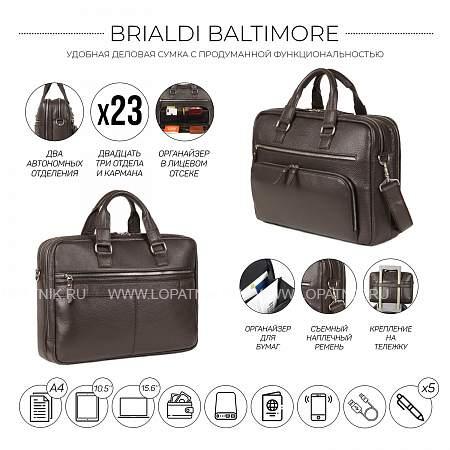 мужская деловая сумка с 23 карманами и отделами brialdi baltimore (балтимор) relief brown Brialdi