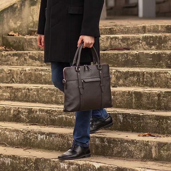 Мужская деловая сумка SLIM-формата для документов BRIALDI Hamilton (Гамильтон) relief brown Brialdi, Артикул: brialdi-44551 фото №1