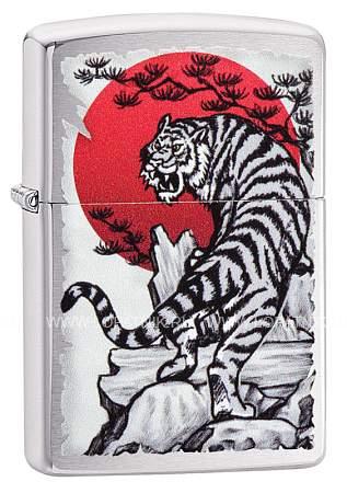 зажигалка zippo asian tiger с покрытием brushed chrome Zippo