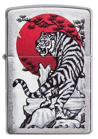 зажигалка zippo asian tiger с покрытием brushed chrome Zippo