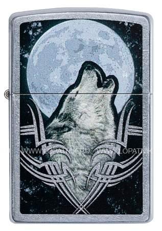 зажигалка zippo howling wolf с покрытием street chrome Zippo