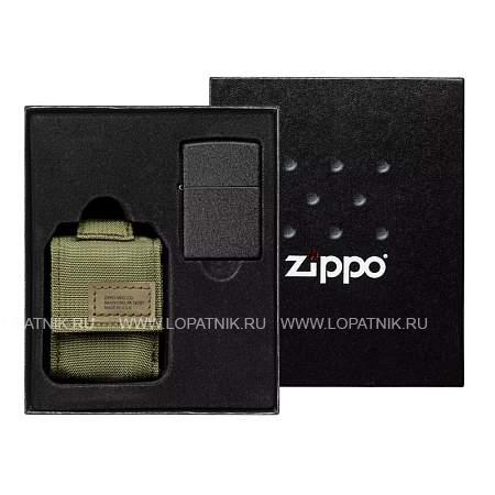 набор zippo: чёрная зажигалка black crackle® и зелёный нейлоновый чехол Zippo