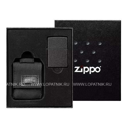 набор zippo: чёрная зажигалка black crackle® и чёрный нейлоновый чехол Zippo