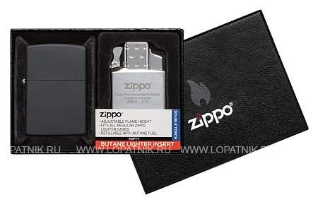 набор zippo: зажигалка 218 с покрытием black matte и газовый вставной блок с двойным пламенем Zippo