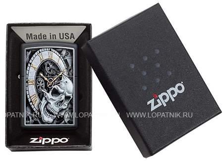 зажигалка zippo skull clock с покрытием black matte Zippo