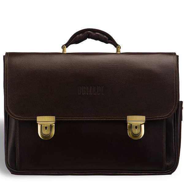 Объемный классический портфель для документов с 3-мя отделениями BRIALDI Konstantin (Константин) brown BR09546XU Коричневый Brialdi, Артикул: BR09546XU фото №1
