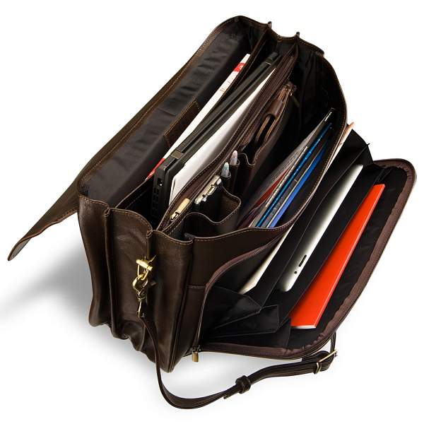 Объемный классический портфель для документов с 3-мя отделениями BRIALDI Konstantin (Константин) brown BR09546XU Коричневый Brialdi, Артикул: BR09546XU фото №1