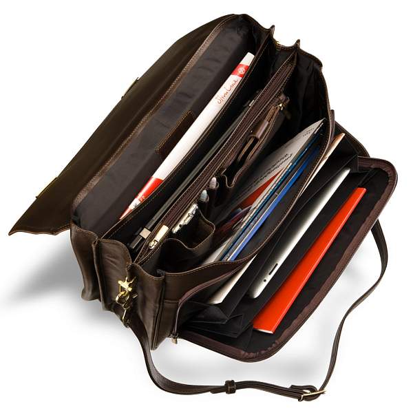 Объемный классический портфель для документов с 3-мя отделениями BRIALDI Konstantin (Константин) brown BR09546XU Коричневый Brialdi, Артикул: BR09546XU фото №1
