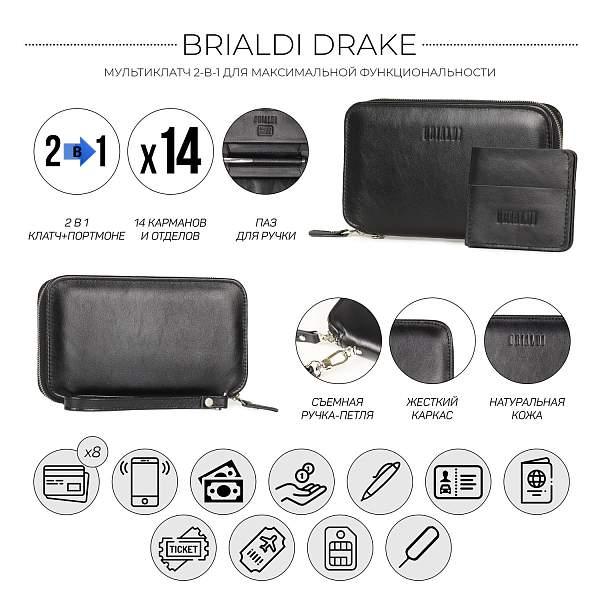 Мультиклатч 2-В-1 BRIALDI Drake (Дрейк) black BR23091LF Черный Brialdi, Артикул: BR23091LF фото №1