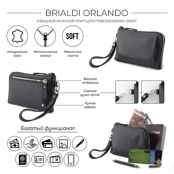 Мужской клатч BRIALDI Orlando (Орландо) black BR00196KE Черный Brialdi, Артикул: BR00196KE фото №1