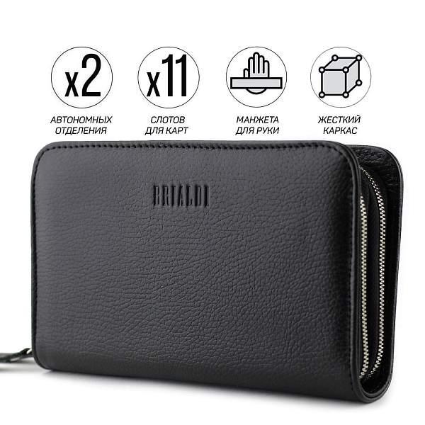 Вместительный мужской клатч BRIALDI Warren (Уоррен) relief black BR26762AO Черный Brialdi, Артикул: BR26762AO фото №1