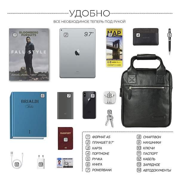 Кожаная сумка через плечо BRIALDI Valbona (Вальбона) relief black BR12999CM Черный Brialdi, Артикул: BR12999CM фото №1