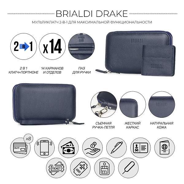 Мультиклатч 2-В-1 BRIALDI Drake (Дрейк) relief navy BR23098QF Синий Brialdi, Артикул: BR23098QF фото №1