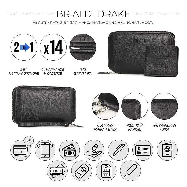 Мультиклатч 2-В-1 BRIALDI Drake (Дрейк) relief black BR23100NT Черный Brialdi, Артикул: BR23100NT фото №1