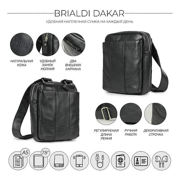 Кожаная сумка через плечо BRIALDI Dakar (Дакар) relief black BR31403PN Черный Brialdi, Артикул: BR31403PN фото №1