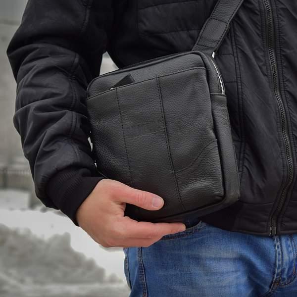 Кожаная сумка через плечо BRIALDI Dakar (Дакар) relief black BR31403PN Черный Brialdi, Артикул: BR31403PN фото №1