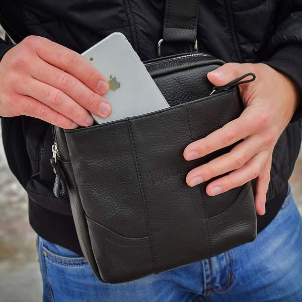 Кожаная сумка через плечо BRIALDI Dakar (Дакар) relief black BR31403PN Черный Brialdi, Артикул: BR31403PN фото №1