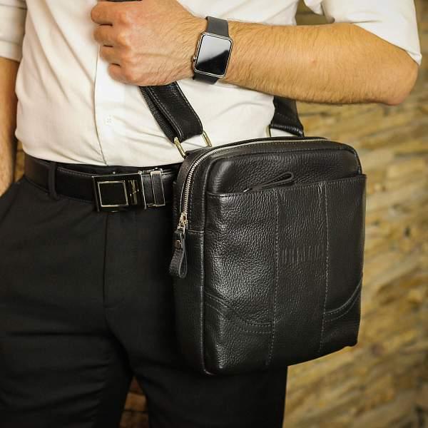 Кожаная сумка через плечо BRIALDI Dakar (Дакар) relief black BR31403PN Черный Brialdi, Артикул: BR31403PN фото №1