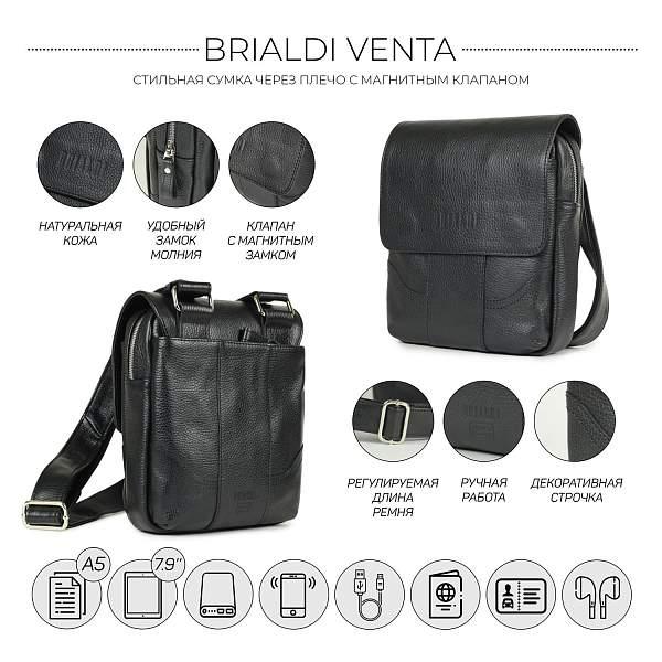 Кожаная сумка через плечо BRIALDI Venta (Вента) relief black BR31478US Черный Brialdi, Артикул: BR31478US фото №1