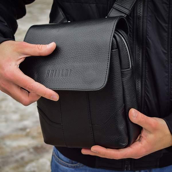 Кожаная сумка через плечо BRIALDI Venta (Вента) relief black BR31478US Черный Brialdi, Артикул: BR31478US фото №1