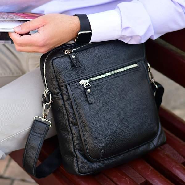 Кожаная сумка через плечо BRIALDI Preston (Престон) relief black BR33394JN Черный Brialdi, Артикул: BR33394JN фото №1