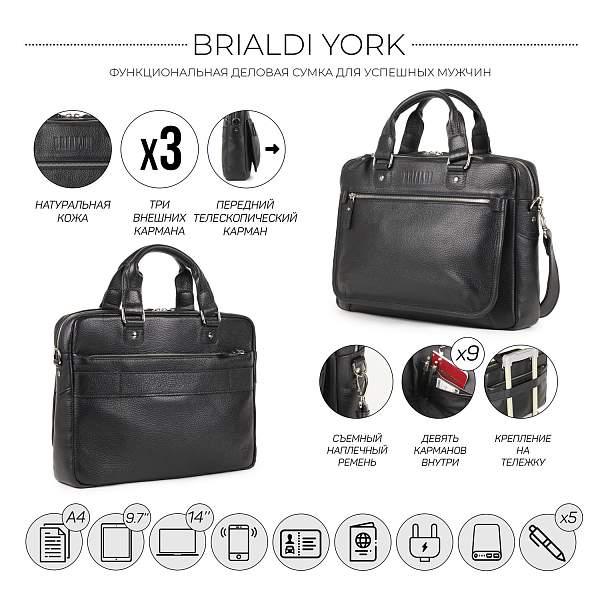 Деловая сумка BRIALDI York (Йорк) relief black BR34102CO Черный Brialdi, Артикул: BR34102CO фото №1