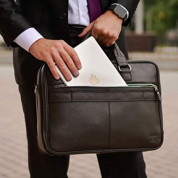 Вместительная деловая сумка BRIALDI Munster (Мюнстер) relief brown BR34134VI Черный Brialdi, Артикул: BR34134VI фото №1