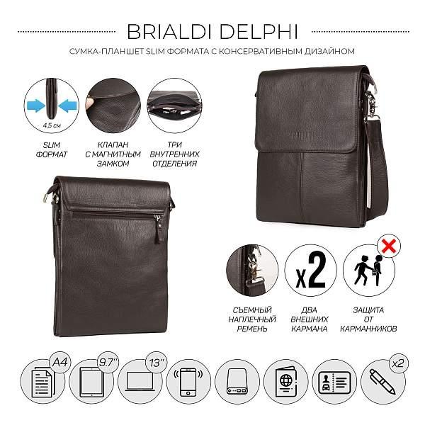 Вертикальная сумка через плечо BRIALDI Delphi (Делфи) relief brown BR34398KG Коричневый Brialdi, Артикул: BR34398KG фото №1