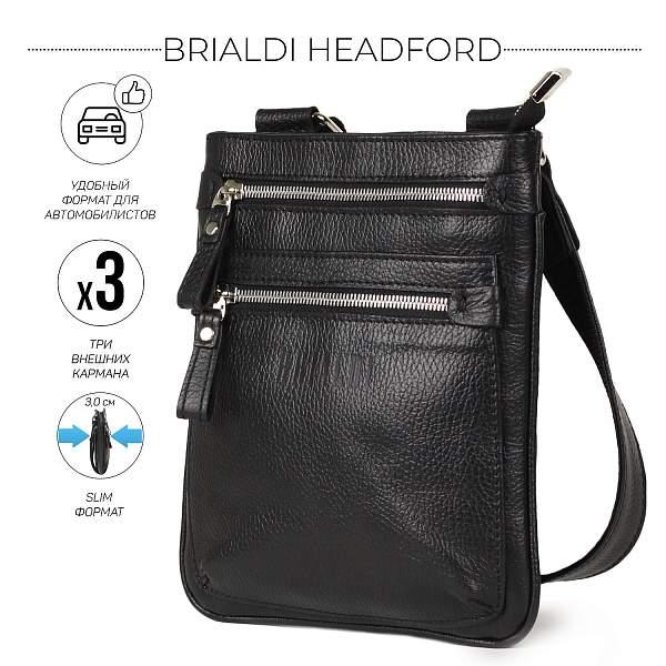 Кожаная сумка через плечо BRIALDI Headford (Хедфорд) relief black BR34404NS Черный Brialdi, Артикул: BR34404NS фото №1