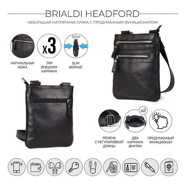 Кожаная сумка через плечо BRIALDI Headford (Хедфорд) relief black BR34404NS Черный Brialdi, Артикул: BR34404NS фото №1