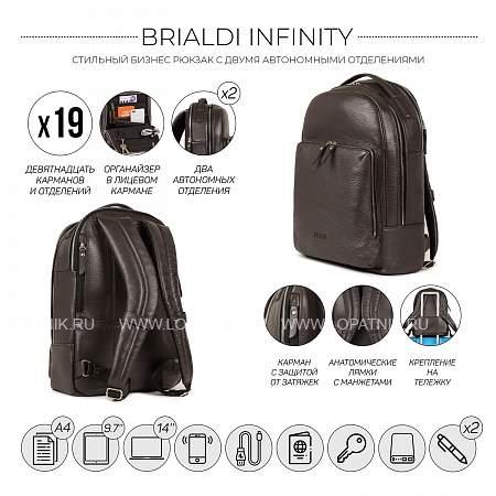 мужской рюкзак с 2 автономными отделениями brialdi infinity (инфинити) relief brown br35563vi коричневый Brialdi