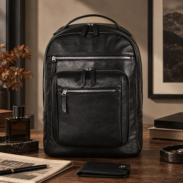 Стильный деловой рюкзак с 24 карманами и отделениями BRIALDI Explorer (Эксплорер) relief black BR37170AM Черный Brialdi, Артикул: BR37170AM фото №1