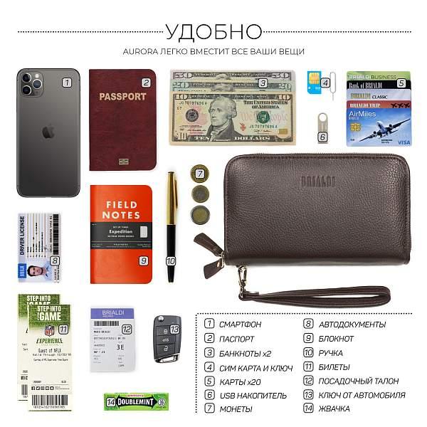 Мультиклатч с двумя отделениями 2-В-1 BRIALDI Aurora (Аврора) relief brown BR44371ET Коричневый Brialdi, Артикул: BR44371ET фото №1