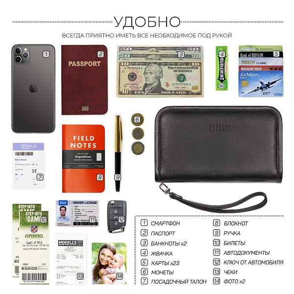 Вместительный мужской клатч BRIALDI Tucson (Тусон) relief black BR44382UL Черный Brialdi, Артикул: BR44382UL фото №1