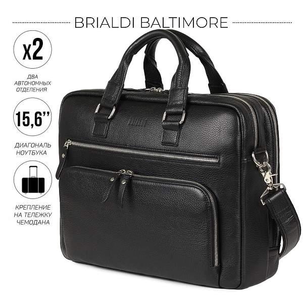 Мужская деловая сумка с 23 карманами и отделами BRIALDI Baltimore (Балтимор) relief black BR44548IQ Черный Brialdi, Артикул: BR44548IQ фото №1