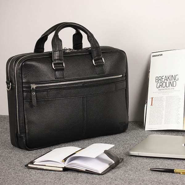 Мужская деловая сумка с 23 карманами и отделами BRIALDI Baltimore (Балтимор) relief black BR44548IQ Черный Brialdi, Артикул: BR44548IQ фото №1