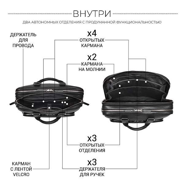 Мужская деловая сумка с 23 карманами и отделами BRIALDI Baltimore (Балтимор) relief black BR44548IQ Черный Brialdi, Артикул: BR44548IQ фото №1