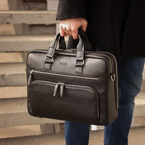 Мужская деловая сумка с 23 карманами и отделами BRIALDI Baltimore (Балтимор) relief black BR44548IQ Черный Brialdi, Артикул: BR44548IQ фото №1