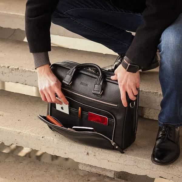 Мужская деловая сумка с 23 карманами и отделами BRIALDI Baltimore (Балтимор) relief black BR44548IQ Черный Brialdi, Артикул: BR44548IQ фото №1