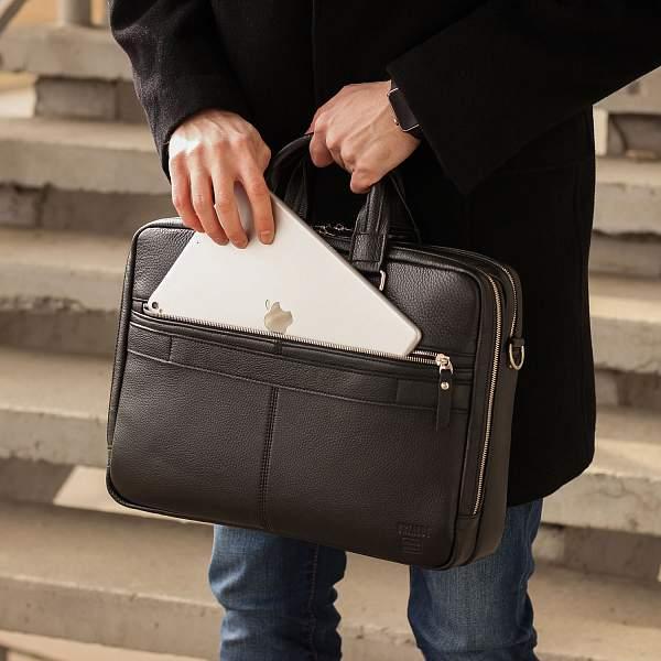 Мужская деловая сумка с 23 карманами и отделами BRIALDI Baltimore (Балтимор) relief black BR44548IQ Черный Brialdi, Артикул: BR44548IQ фото №1