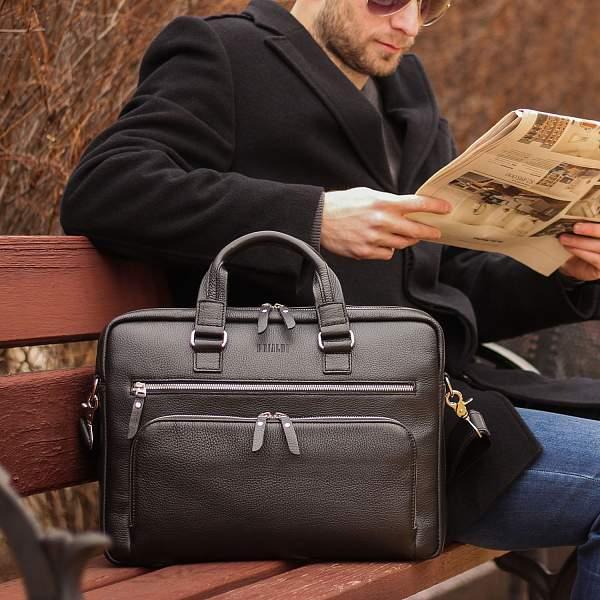 Мужская деловая сумка с 23 карманами и отделами BRIALDI Baltimore (Балтимор) relief black BR44548IQ Черный Brialdi, Артикул: BR44548IQ фото №1
